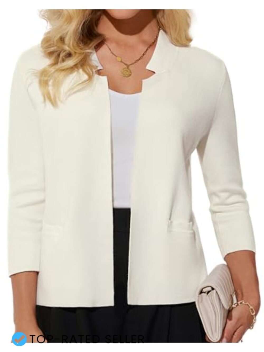 Knit Sweater Blazer Womens 3/4 Sleeve Cropped Business Casual Cardigan